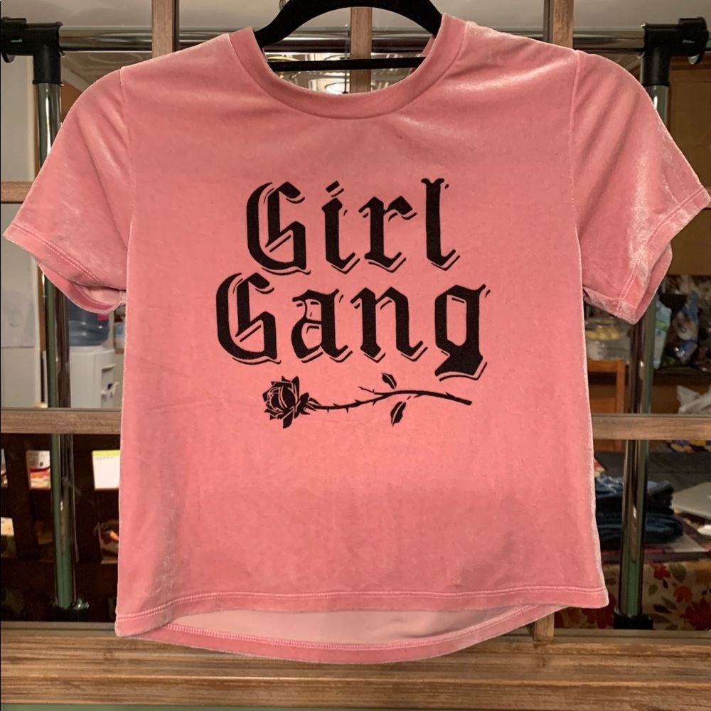 Velvet Light Pink T-shirt, 'Girl Gang'. Size S